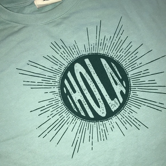 🐠Light Green/Blue Relaxed Fit Crew Neck Hola Graphic Sweatshirt Size M | NWOT - Picture 2 of 4